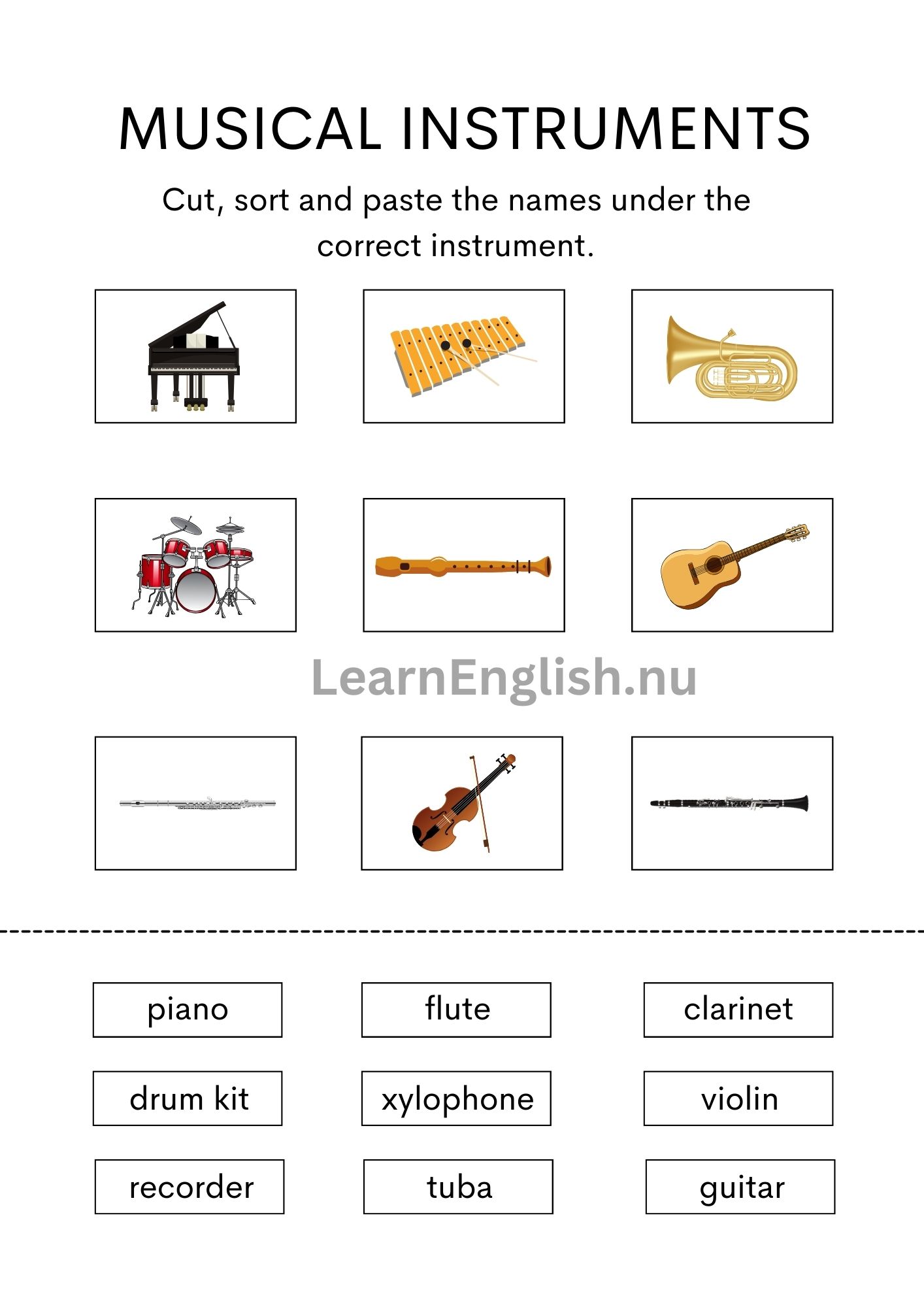 اسماء الالات الموسيقية بالانجليزي بالصور والصوت